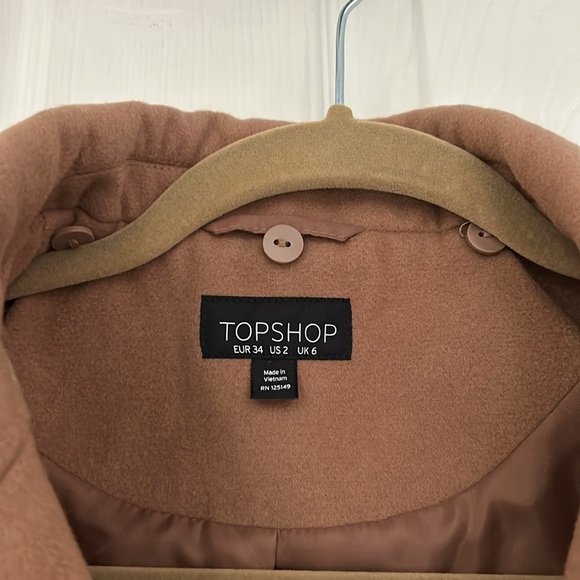 TopShop Camel Peacoat Trench Double Breasted Women Fall Winter Midi Pockets Sz 2 - Picture 3 of 13